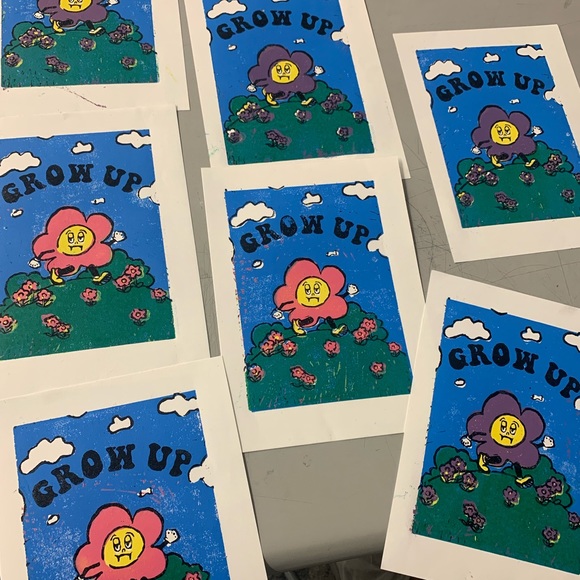 GROW UP Flowers Lino Print - reductive oil print - Picture 3 of 6